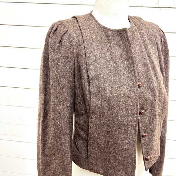 Vintage wool jacket brown tweed retro size 9 - Picture 2 of 9